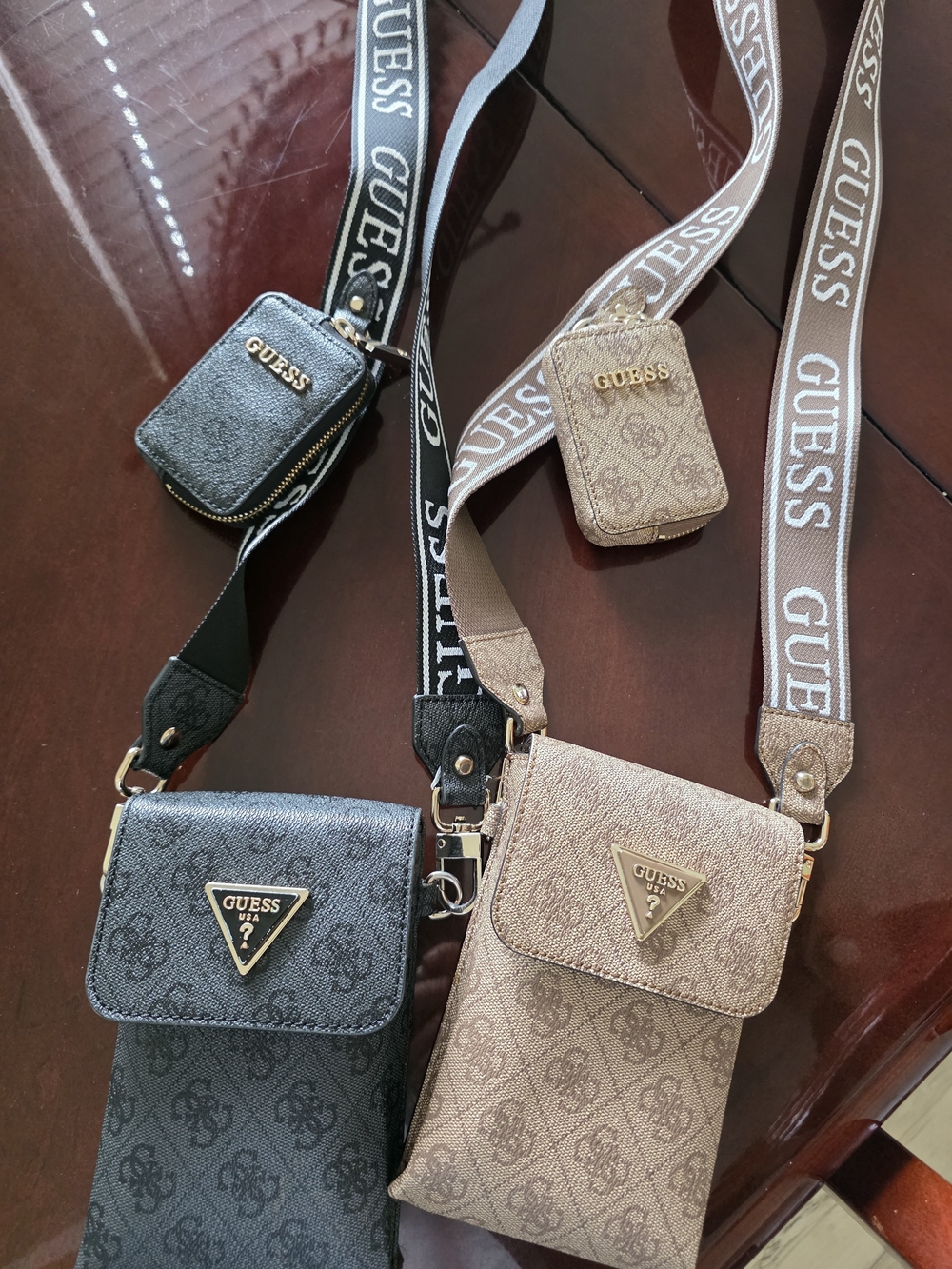 GUESS Crossbody Phone Purse in Black and Beige - Dual Pack